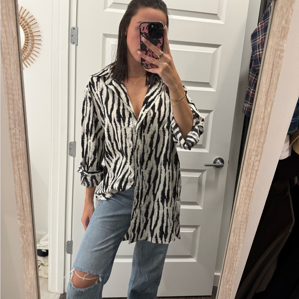 Glam Black and White Zebra Button Down Shirt